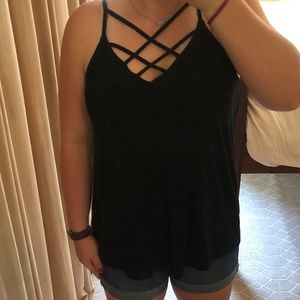 Black front criss-cross tank top